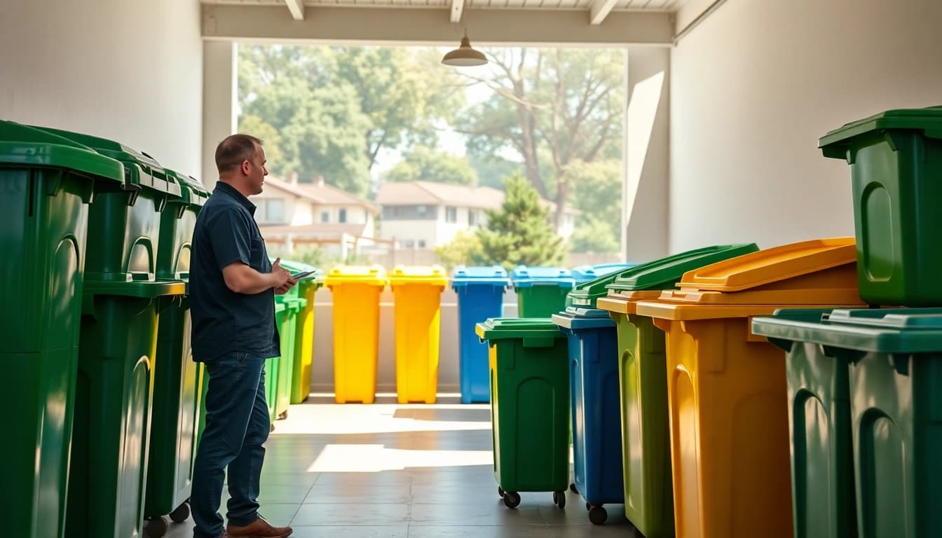 Explore garbage bins rental services with a focus on various bin sizes in a professional setting.
