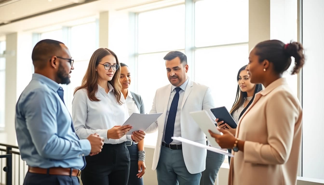 Engaged team focusing on FCPA/DCAA/Flowdown/ITAR/EAR compliance in a modern office.
