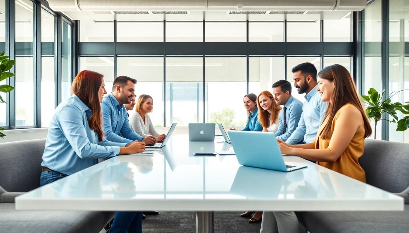 SEO Agency Clearwater team engaging in a collaborative meeting in a bright office.