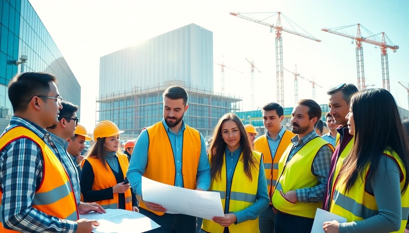 Engaged professionals at construction networking events discussing plans and ideas