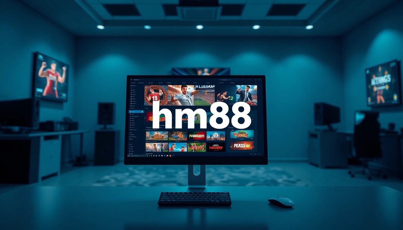 View of modern online gaming interface featuring the hm88 link prominently displayed on a computer screen.