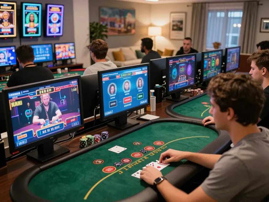 Players enjoying live dealer games at 58win from their homes in a vibrant online casino atmosphere.