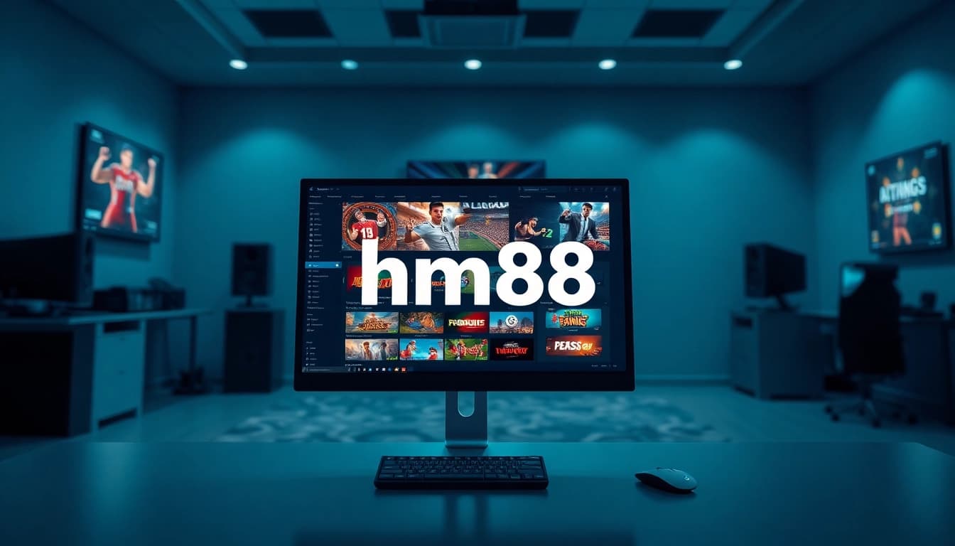 View of modern online gaming interface featuring the hm88 link prominently displayed on a computer screen.