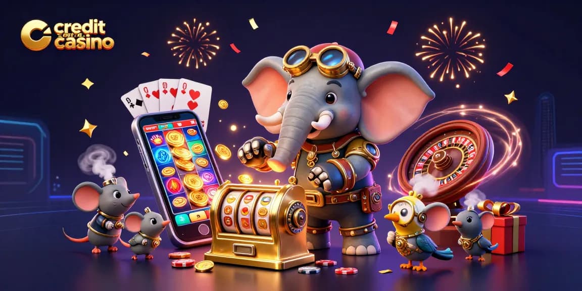 Win big at a credit card casino with a steampunk elephant executing stunning slot games and dynamic gameplay.