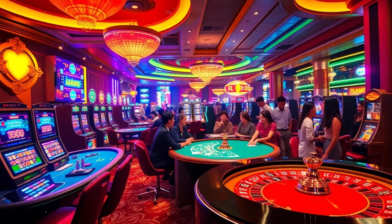 Experience the thrill of RR88 with dynamic casino games featuring poker tables and slot machines.