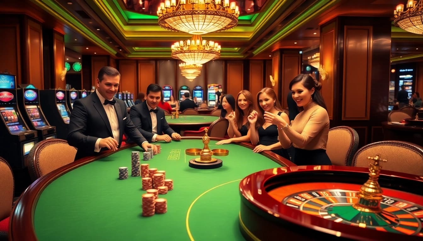 Des joueurs profitant des jeux au meilleur casino en ligne france, mettant en avant des jetons de poker et l'excitation de la roulette.