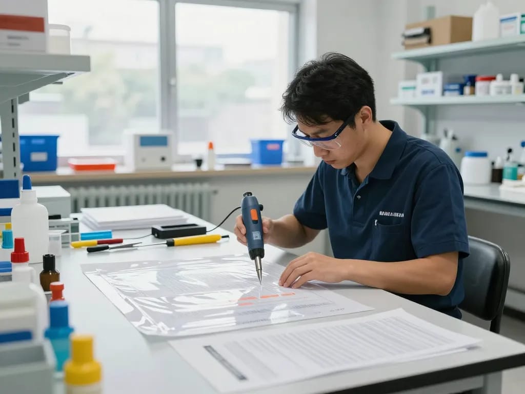 Bóc giấy ép plastic in a professional restoration lab with skilled technician using advanced techniques.