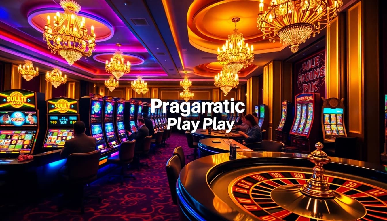 Engaged players celebrating their wins at the slot pragmatic play machines in a luxurious casino.