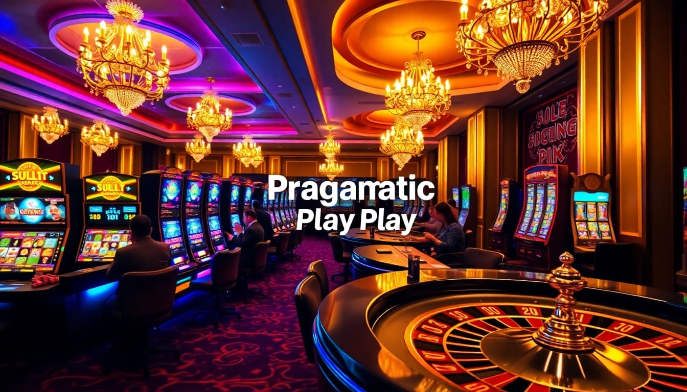 Engaged players celebrating their wins at the slot pragmatic play machines in a luxurious casino.