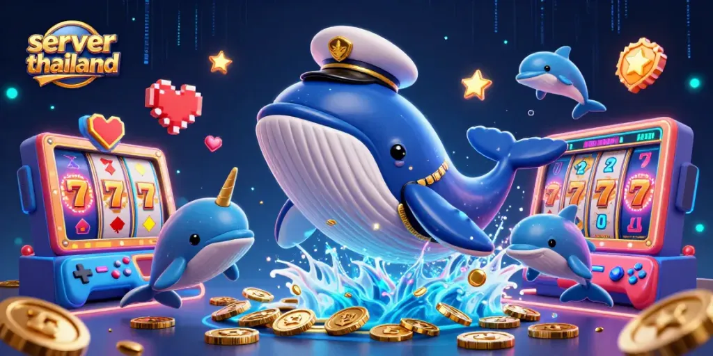 Experience exciting gameplay with server thailand in a vibrant 3D casino illustration featuring playful characters.