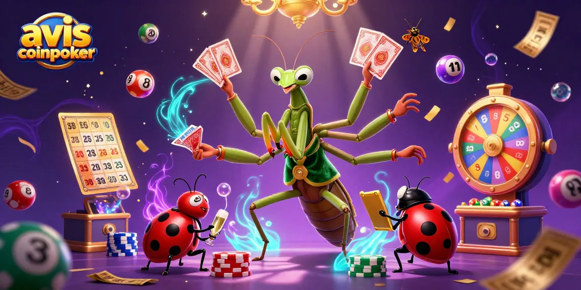 Jouez sur CoinPoker avec ce visuel captivant illustrant des personnages animés, des ballons de loterie et plus encore.
