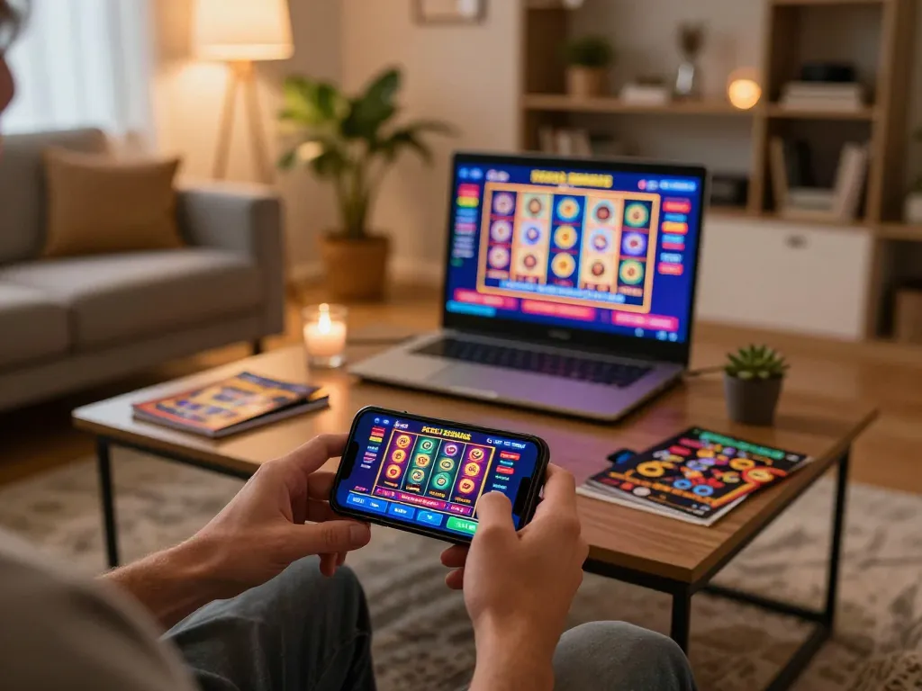 Enjoying casino senza registrazione action on a smartphone in a cozy home setting