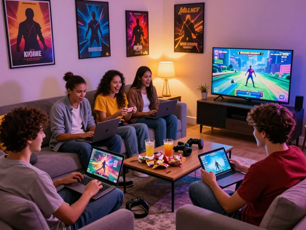Enjoying porn games online in a cozy gaming session with friends.