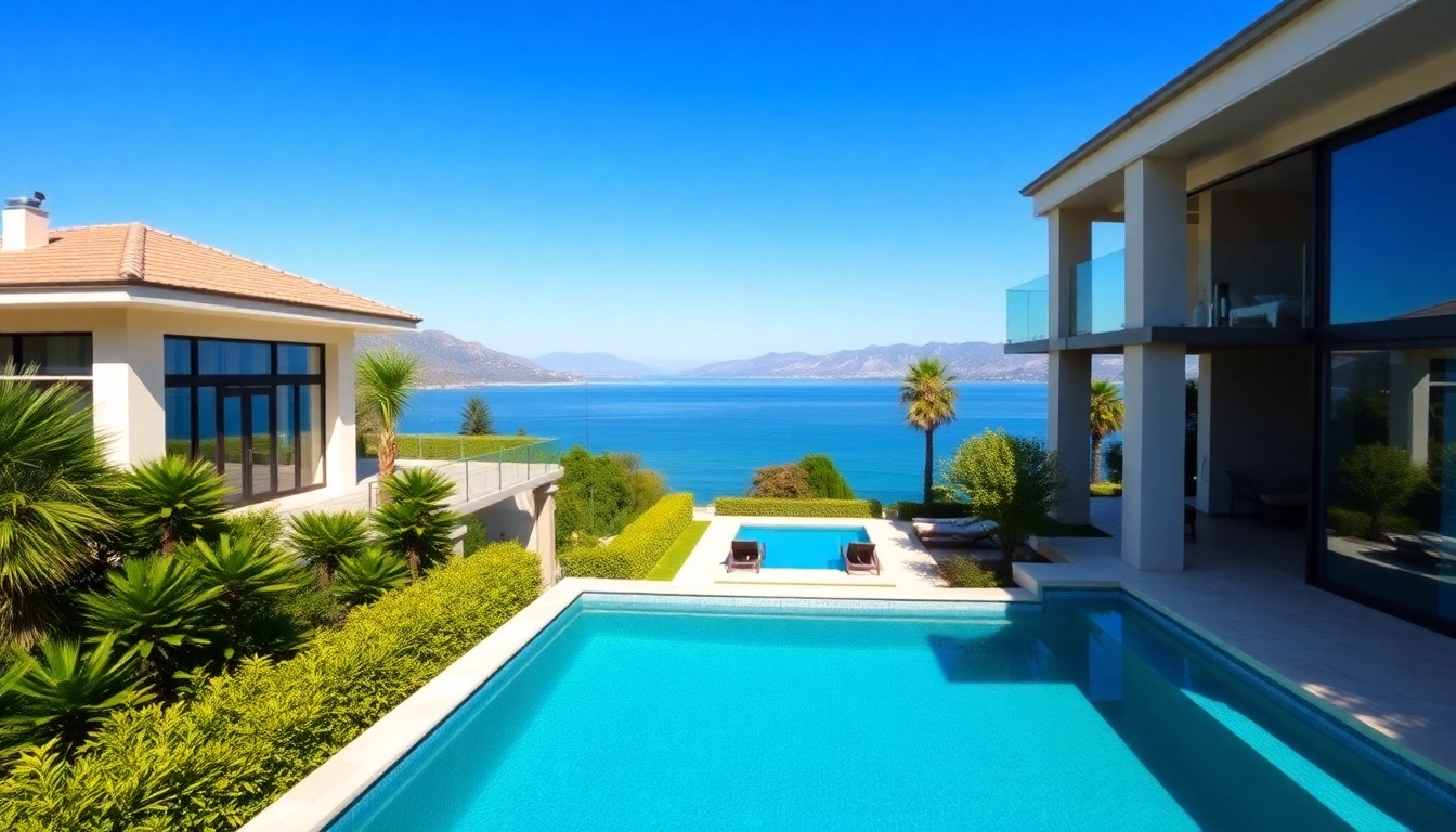 Stunning coastal property showcasing alanya turkey homes for sale, featuring a villa with a private pool.