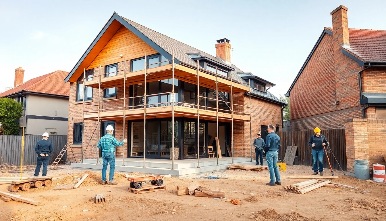 House extension construction in Melbourne with builders at work on-site.