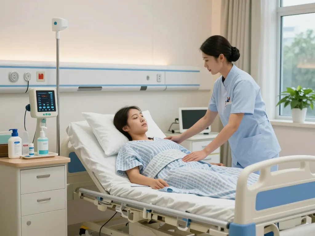 giường bệnh nhân in a healthcare setting, showcasing advanced features and supportive environment for patient recovery.