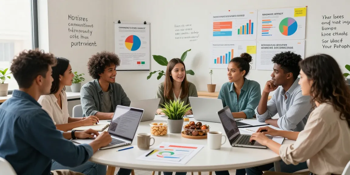 Collaborative team at https://factors.org.uk discussing innovative nonprofit strategies in a modern workspace.