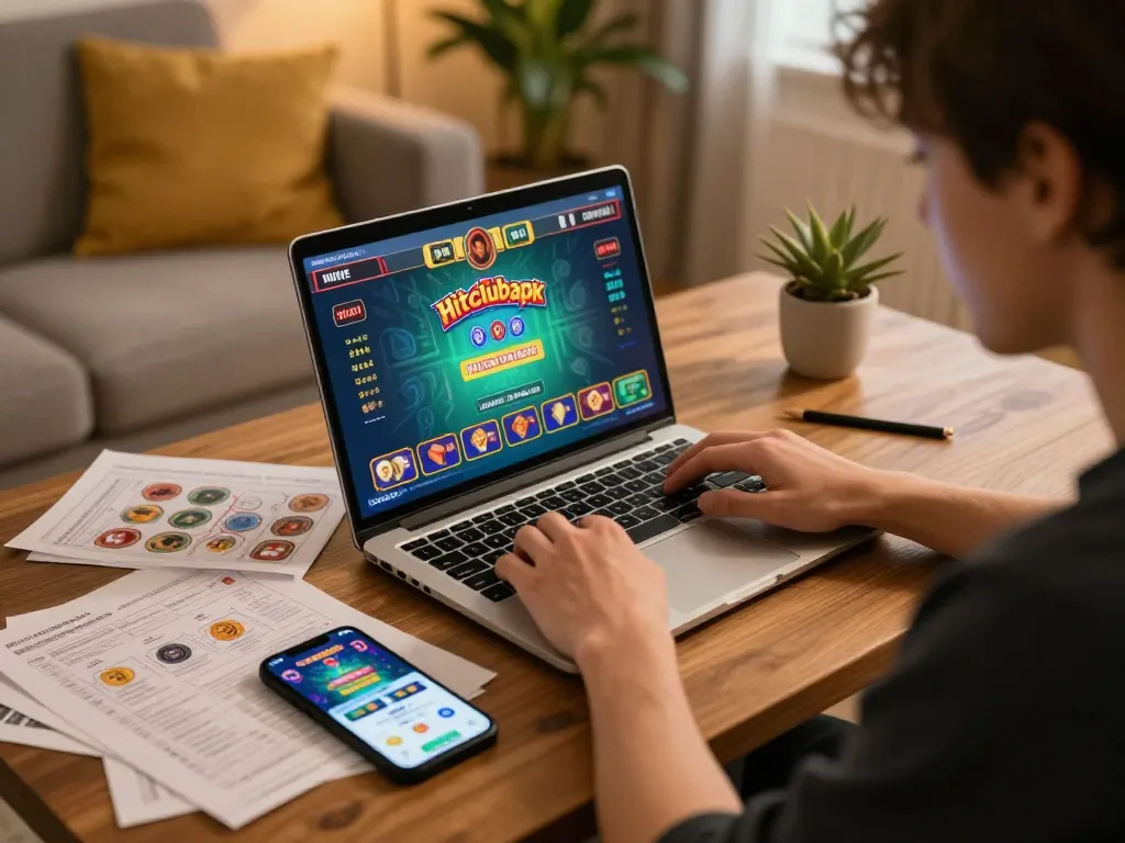 Engaged player strategizing while using hitclubapk for online casino gaming at home