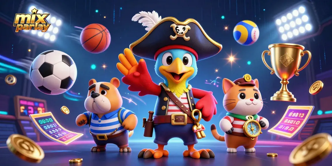Engage in mix parlay betting with vibrant 3D characters and dynamic sports elements.