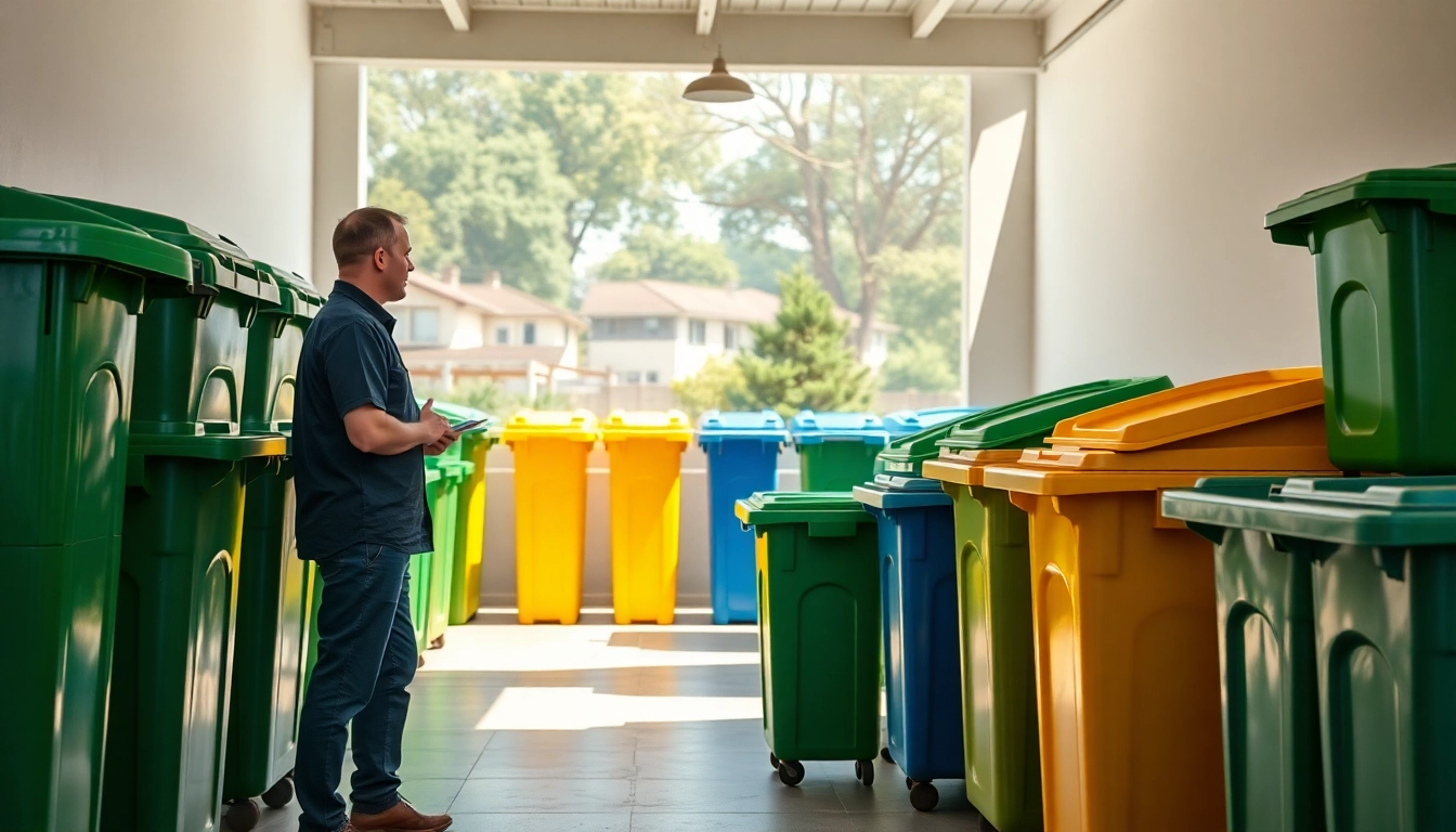 Explore garbage bins rental services with a focus on various bin sizes in a professional setting.