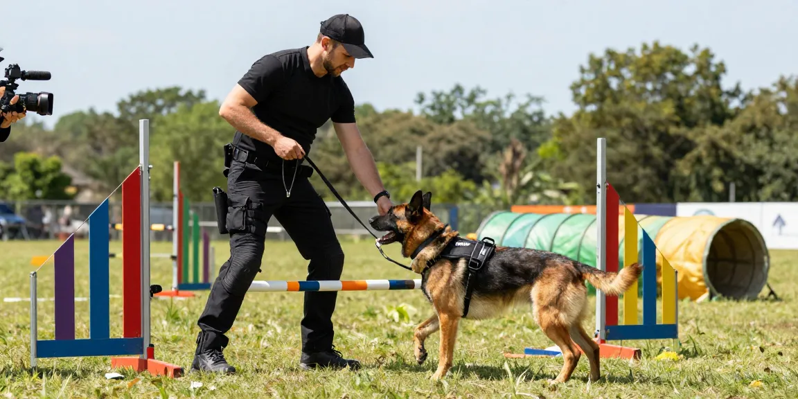 ROKOK88 K9 tactical gear in action, featuring a handler training a dog with a harness and professional leash.