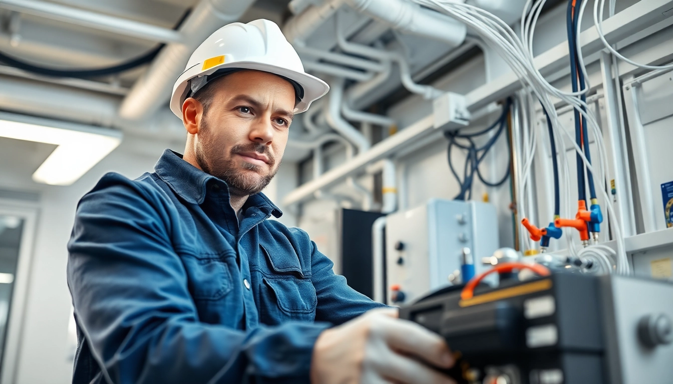 Technician conducting electrical maintenance edmonton services in a modern office setting.