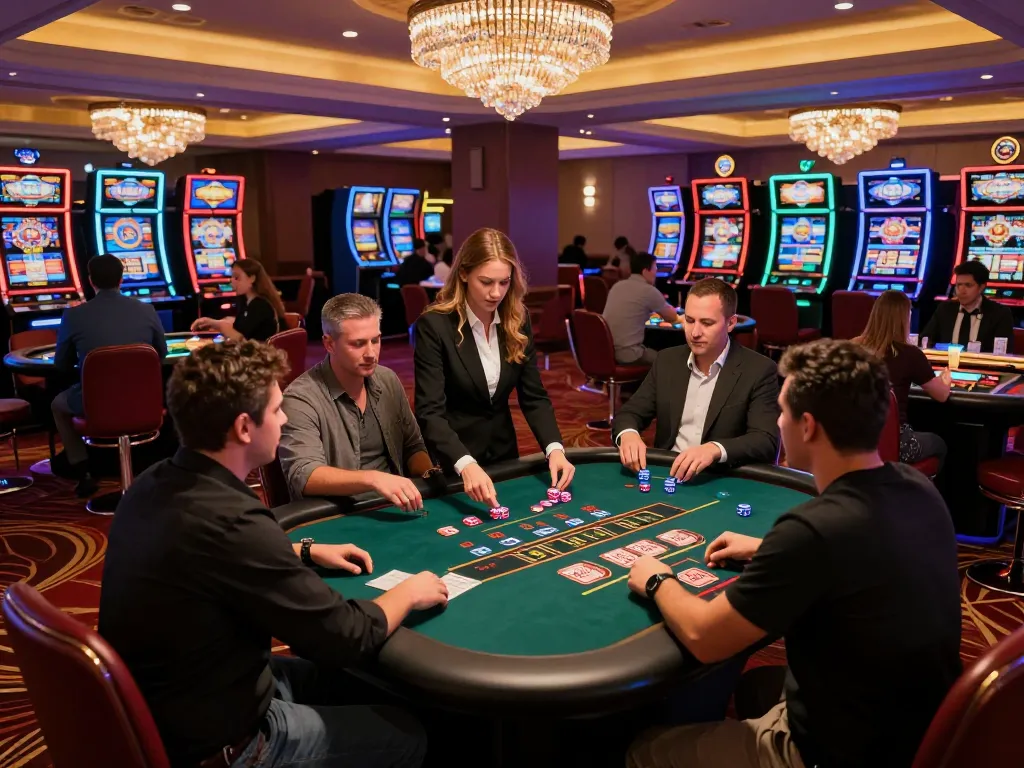 Dunrightbuildingservices highlights strategic gameplay at a lively casino table with players engaging in blackjack and roulette.