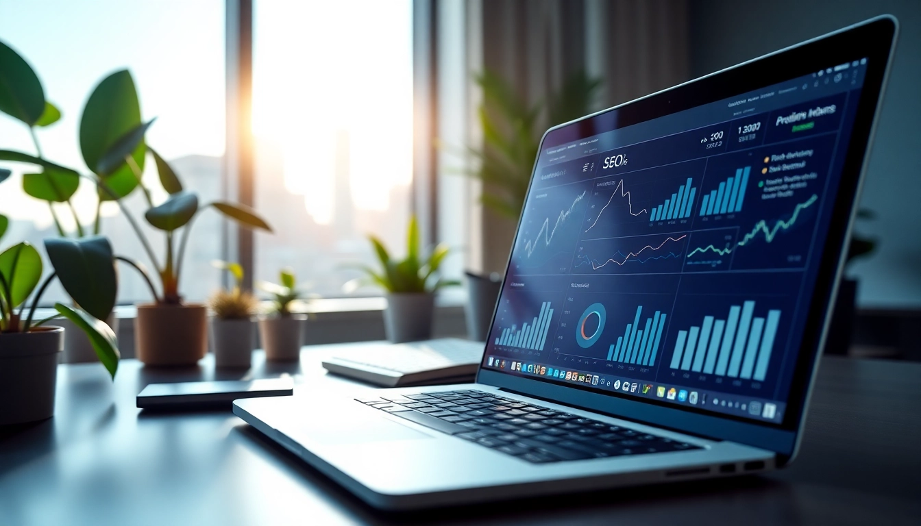 Visual representation of SEO performance analytics in a professional workspace highlighting key metrics.