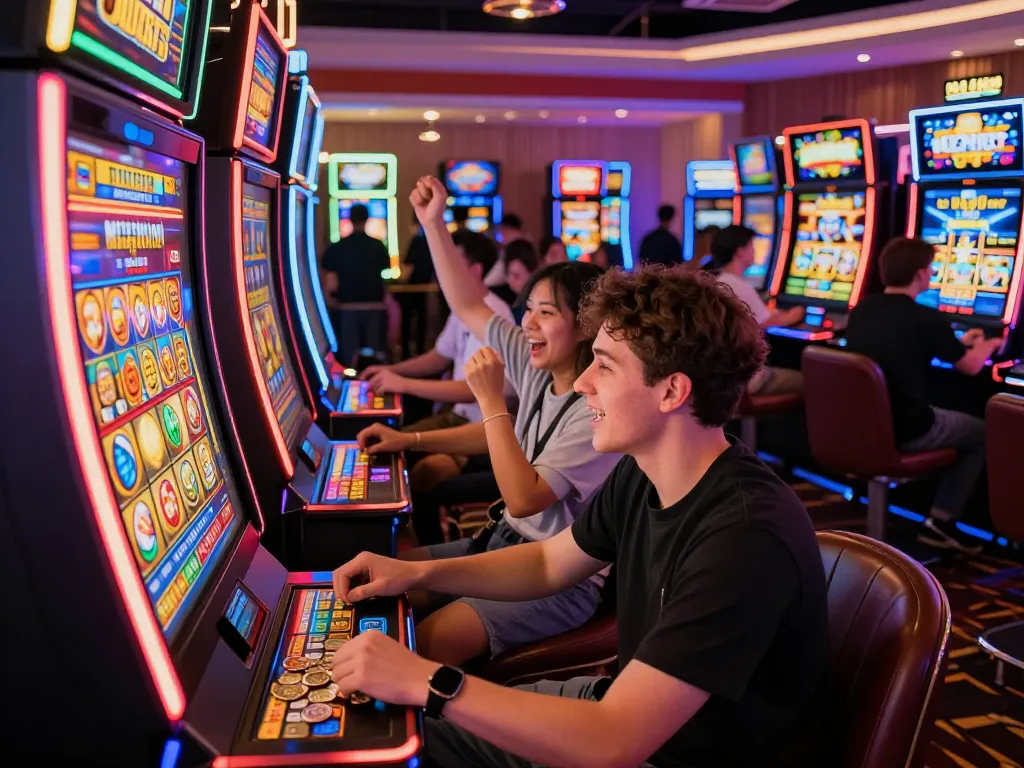 Pemain menikmati keseruan mesin slot link di lingkungan kasino yang hidup.