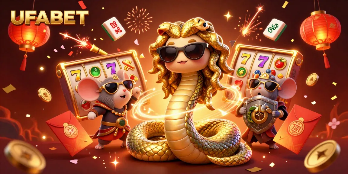 Bet on UFABET with exciting slots and vibrant illustrations of Medusa and warrior mouse.