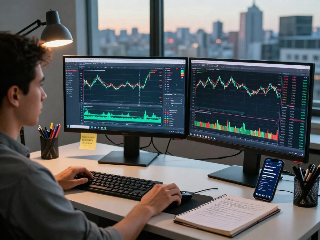 Dynamic trading environment with MetaTrader 5 displayed on multiple screens