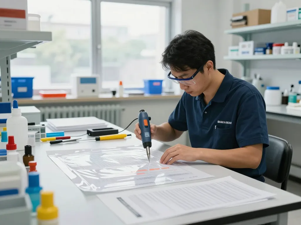 Bóc giấy ép plastic in a professional restoration lab with skilled technician using advanced techniques.