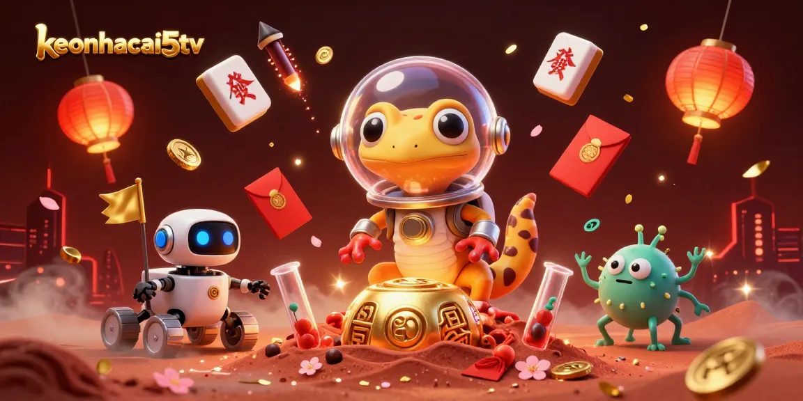 Experience the excitement of keonhacai5tv's virtual casino with our 3D Martian adventure illustration.