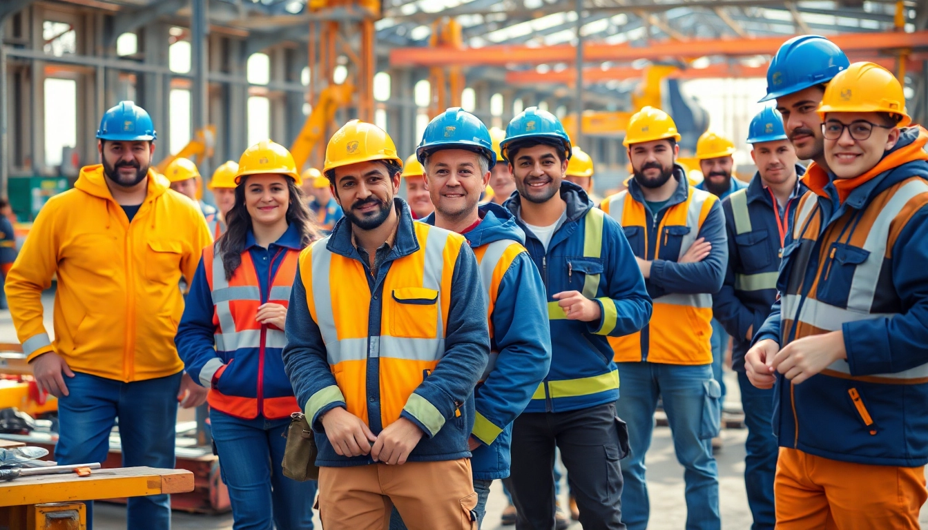 Workers in high-quality Blåkläder workwear collaborating on a construction project, showcasing durability and style.