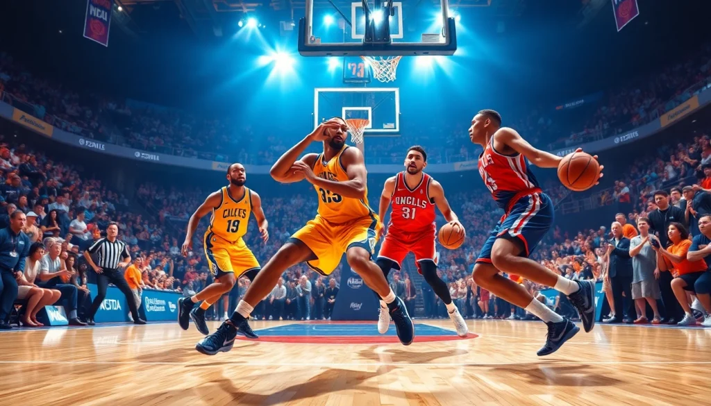 nba중계 경기 중 액션을 보여주는 농구 선수들의 역동적인 모습