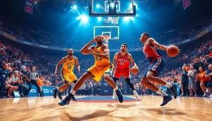 nba중계 경기 중 액션을 보여주는 농구 선수들의 역동적인 모습