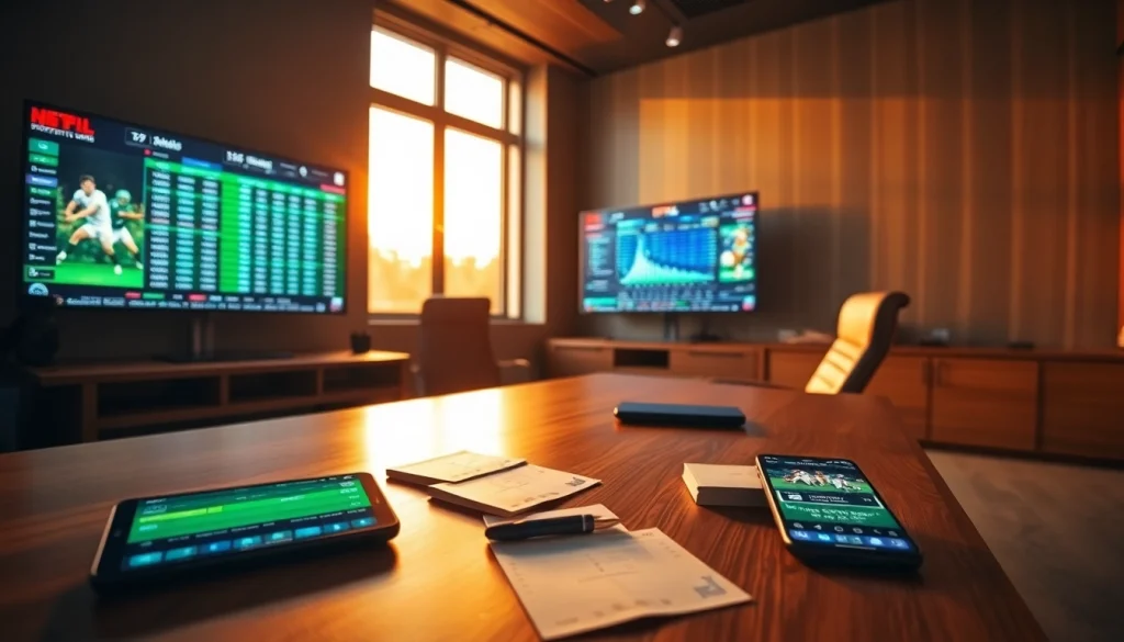 Engaging depiction of online sportsbooks India experience on a modern betting desk setting.
