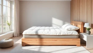 Coprimaterasso impermeabile di alta qualità su un elegante materasso in camera da letto luminosa.