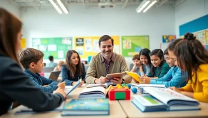 Engaging classroom scene showcasing Education interactions among diverse students and a professional educator.