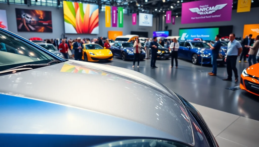 Experience the excitement of an auto cars show featuring modern vehicles and enthusiastic crowds.