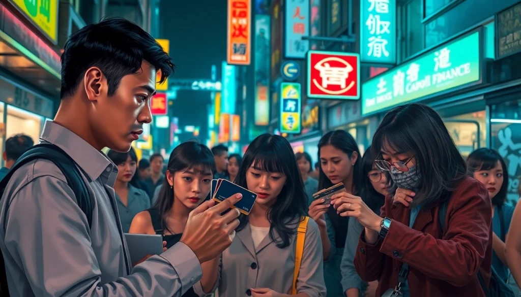 카드깡 거래 장면을 생동감 있게 표현한 일러스트입니다.