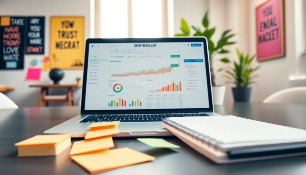 Boost your marketing insights with an active smm reseller panel displayed on a laptop in a bright office.