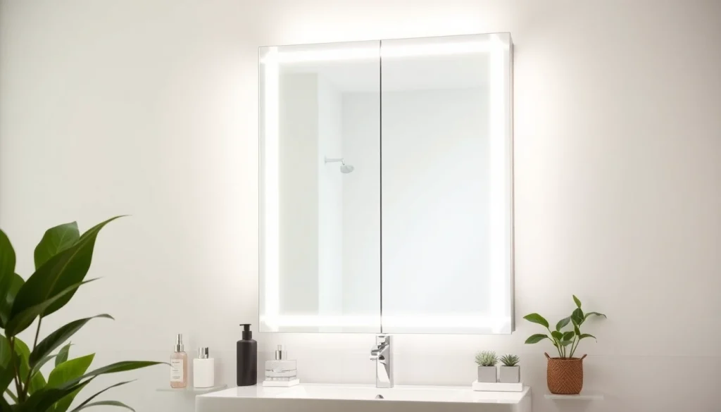 Erleben Sie das stilvolle spiegelschrank led mit strahlender Beleuchtung im modernen Badezimmer.