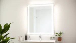 Erleben Sie das stilvolle spiegelschrank led mit strahlender Beleuchtung im modernen Badezimmer.