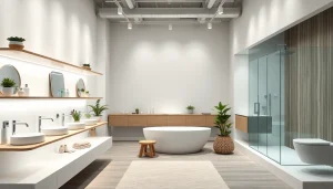 Produkte von sonni sanitär GmbH in einem eleganten Bad-Showroom präsentieren.