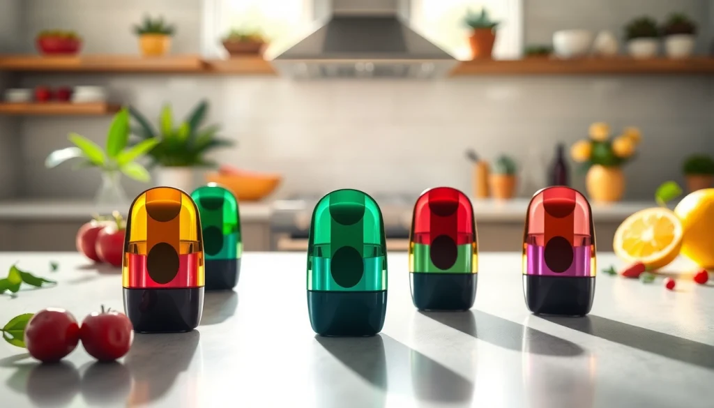 hqd pods in an inviting display with vibrant flavors surrounding them