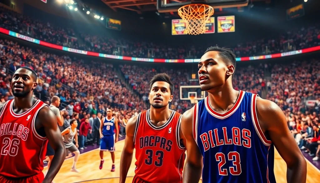 nba중계의 생동감 넘치는 농구 경기 장면과 관중의 열광적인 모습