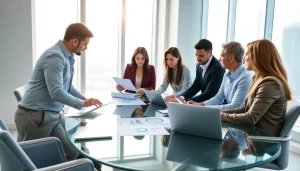 Business Consultants in Dubai engaging in strategic discussions in a modern office.