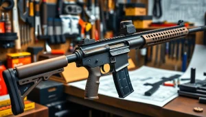 See the wot trigger ar15 installed on a professional AR-15 rifle against a detailed workshop backdrop.