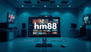 View of modern online gaming interface featuring the hm88 link prominently displayed on a computer screen.
